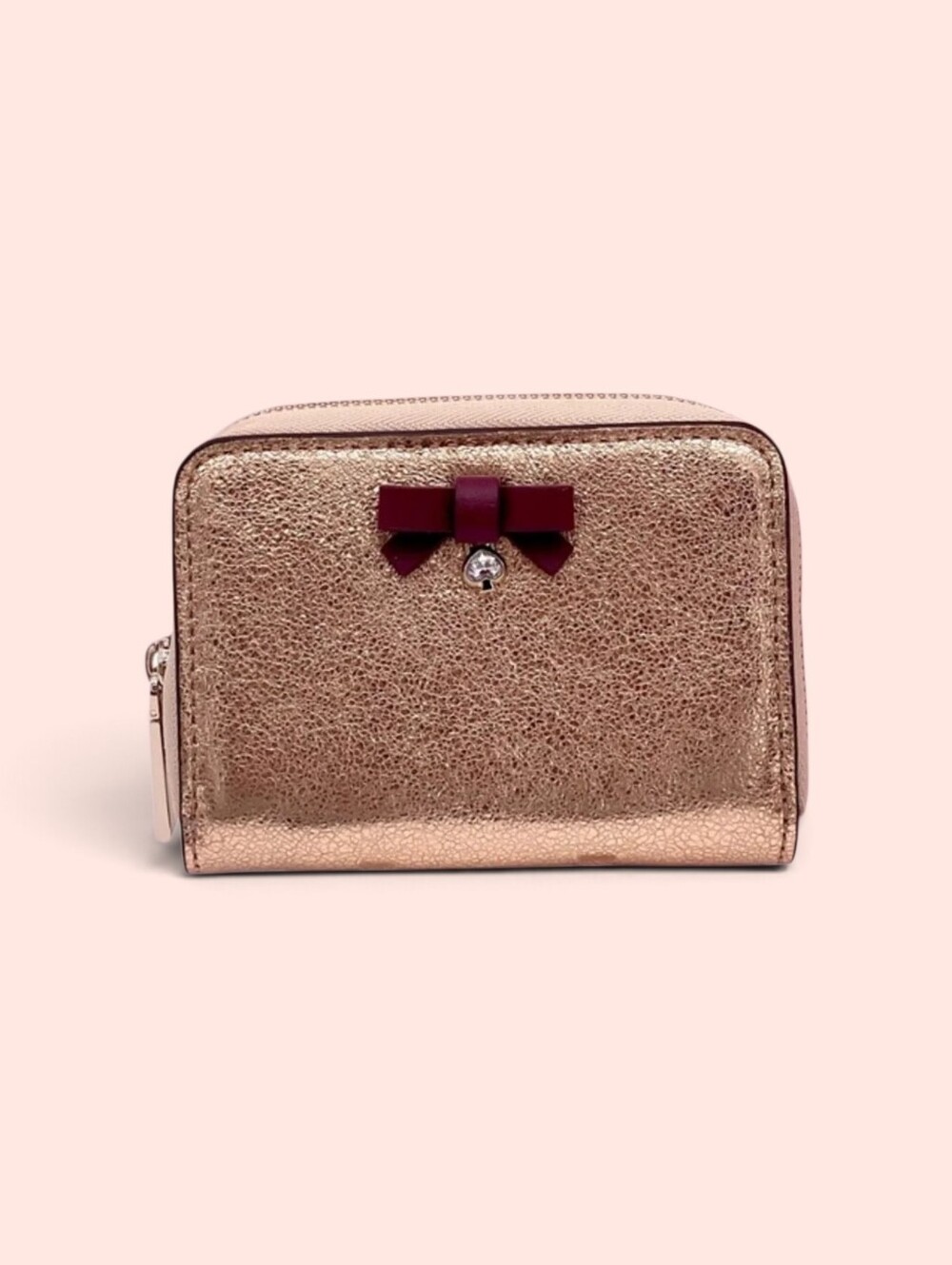 NWT Kate Spade / Wrapping Party - Glittering Rose Gold / Small Zip Card Wallet